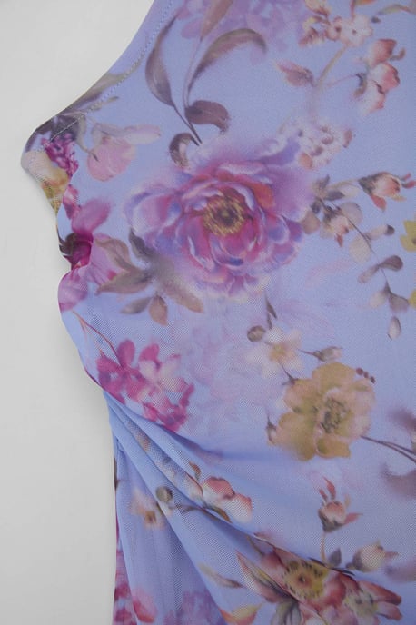 Trendyol Curve Damen Lila Geblümt Midi Ärmellos Casual A-Linie Große Größen Kleid - Image 5