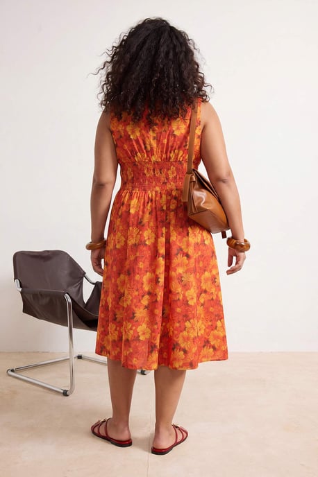 Trendyol Curve Damen Orange Geblümt Midi Kurz Hemdblusenkleid Große Größen Kleid - Image 2