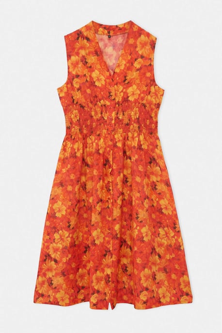 Trendyol Curve Damen Orange Geblümt Midi Kurz Hemdblusenkleid Große Größen Kleid - Image 3