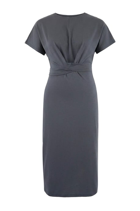 Trendyol Curve Damen Grau Einfarbig Midi Kurz Casual Gerade Große Größen Kleid - Image 2