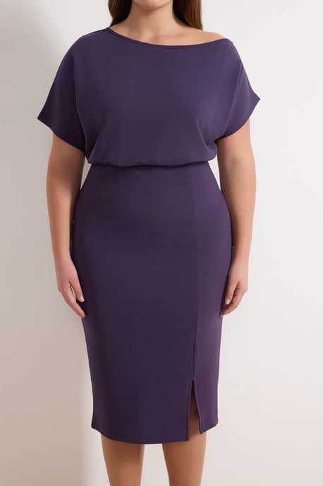Trendyol Curve Damen Lila Einfarbig Midi Kurz Party Bodycon Große Größen Kleid - Image 2