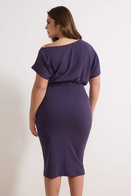 Trendyol Curve Damen Lila Einfarbig Midi Kurz Party Bodycon Große Größen Kleid - Image 3