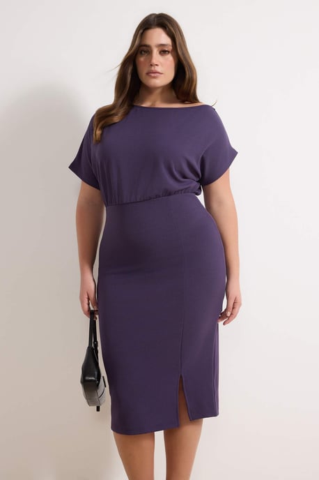 Trendyol Curve Damen Lila Einfarbig Midi Kurz Party Bodycon Große Größen Kleid - Image 6