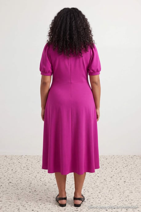 Trendyol Curve Damen Rosa Einfarbig Midi Kurz Cocktail A-Linie Große Größen Kleid - Image 2