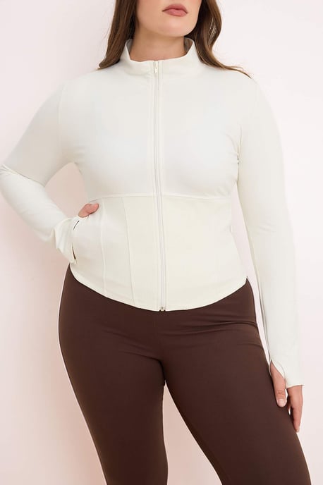 Trendyol Curve Damen Ecru Einfarbig Lang Tailliert Große Größen Blazer - Image 2