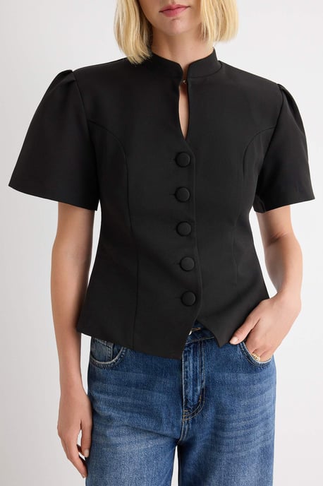 TRENDYOLMİLLA Damen Schwarz Einfarbig Kurz Tailliert Blazer - Image 2