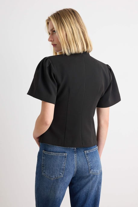 TRENDYOLMİLLA Damen Schwarz Einfarbig Kurz Tailliert Blazer - Image 3