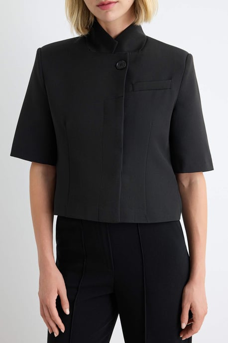 TRENDYOLMİLLA Damen Schwarz Einfarbig Kurz Tailliert Blazer - Image 2