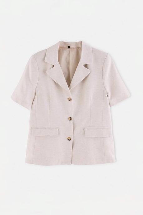 Trendyol Curve Damen Beige Einfarbig Kurz Tailliert Große Größen Blazer - Image 4
