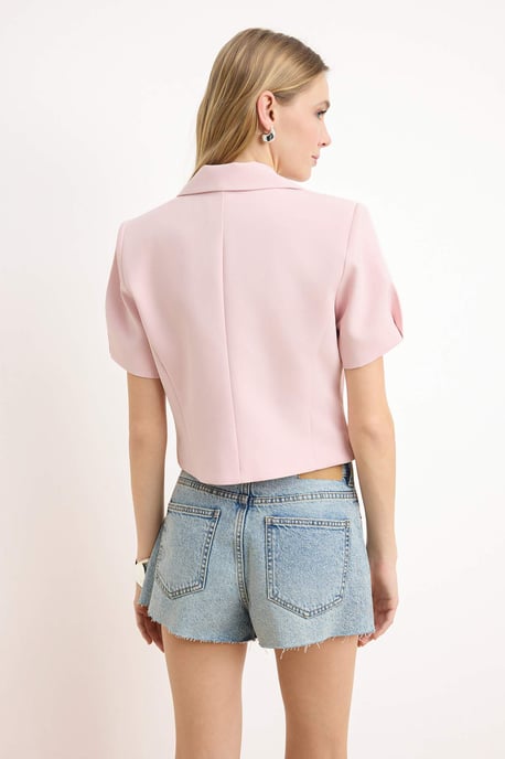 TRENDYOLMİLLA Damen Rosa Einfarbig Kurz Tailliert Blazer - Image 3