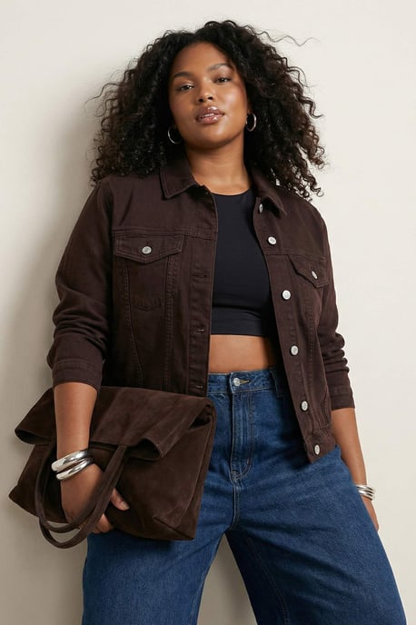 Trendyol Curve Damen Braun Einfarbig Lang Regular Fit Große Größen Blazer - Image 1