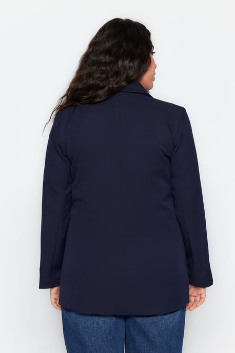 Trendyol Curve Damen Dunkelblau Einfarbig Lang Regular Fit Große Größen Blazer - Image 4