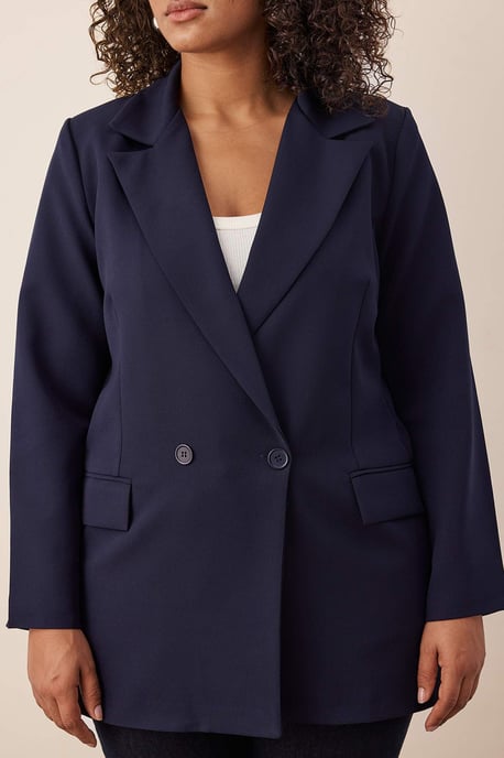 Trendyol Curve Damen Dunkelblau Einfarbig Lang Oversize Große Größen Blazer - Image 2
