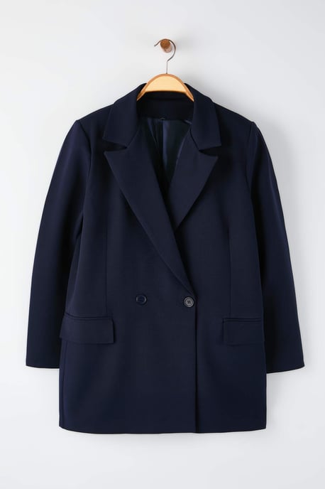 Trendyol Curve Damen Dunkelblau Einfarbig Lang Oversize Große Größen Blazer - Image 4