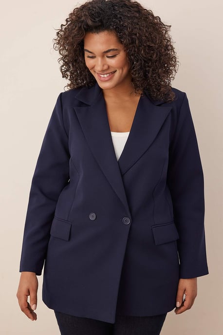 Trendyol Curve Damen Dunkelblau Einfarbig Lang Oversize Große Größen Blazer - Image 6