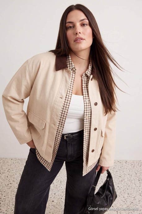 Trendyol Curve Damen Ecru Einfarbig Lang Regular Fit Große Größen Blazer - Image 4