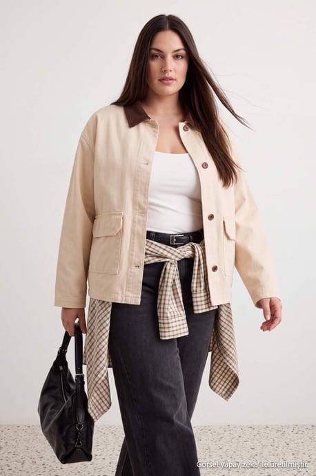 Trendyol Curve Damen Ecru Einfarbig Lang Regular Fit Große Größen Blazer - Image 6