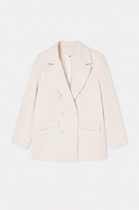 Trendyol Curve Damen Ecru Einfarbig Lang Regular Fit Große Größen Blazer - Image 3