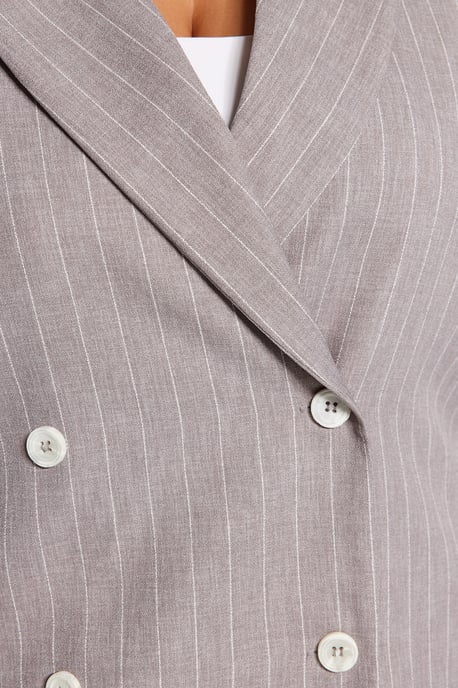 Trendyol Curve Damen Grau Gestreift Lang Relaxed Fit Große Größen Blazer - Image 3