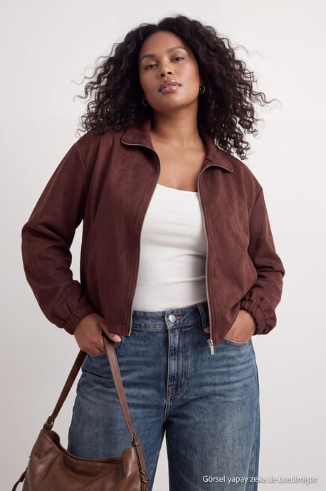 Trendyol Curve Damen Braun Einfarbig Lang, Tailliert Große Größen Blazer - Image 1