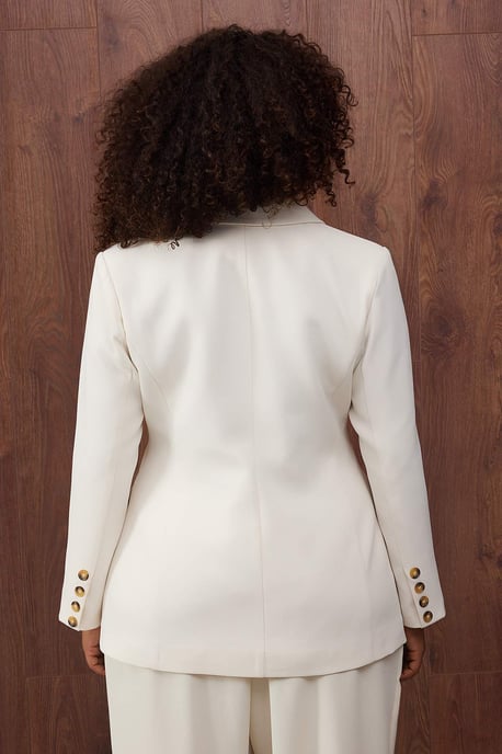 Trendyol Curve Damen Ecru Einfarbig Lang Tailliert Große Größen Blazer - Image 4