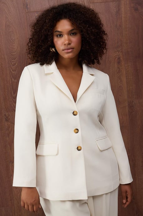 Trendyol Curve Damen Ecru Einfarbig Lang Tailliert Große Größen Blazer - Image 5