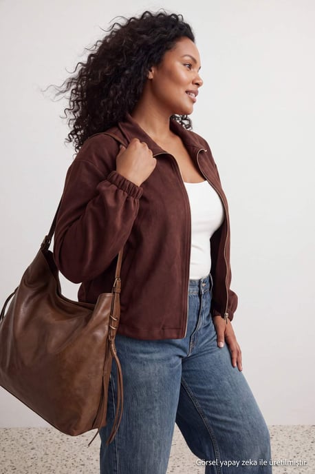 Trendyol Curve Damen Braun Einfarbig Lang, Tailliert Große Größen Blazer - Image 6