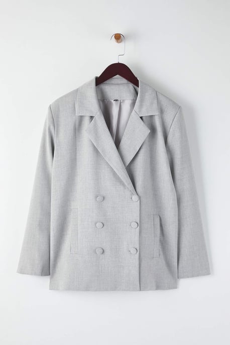 Trendyol Curve Damen Grau Einfarbig Lang Regular Fit Große Größen Blazer - Image 5
