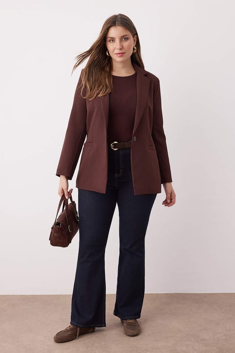 Trendyol Curve Damen Braun Einfarbig Lang Regular Fit Große Größen Blazer - Image 1