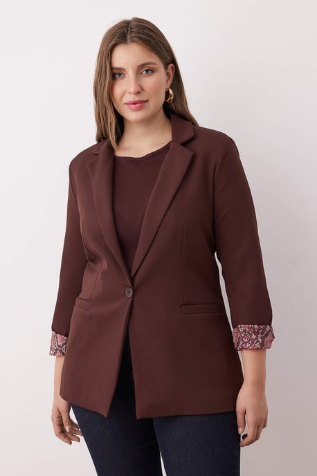Trendyol Curve Damen Braun Einfarbig Lang Regular Fit Große Größen Blazer - Image 2