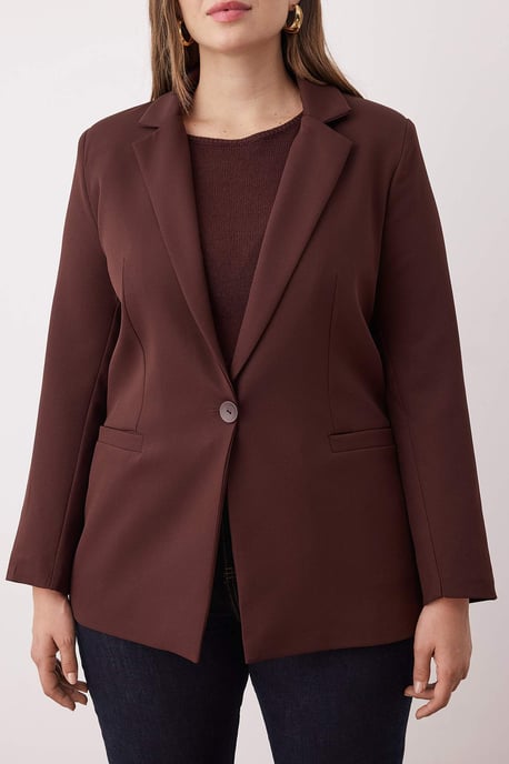 Trendyol Curve Damen Braun Einfarbig Lang Regular Fit Große Größen Blazer - Image 3