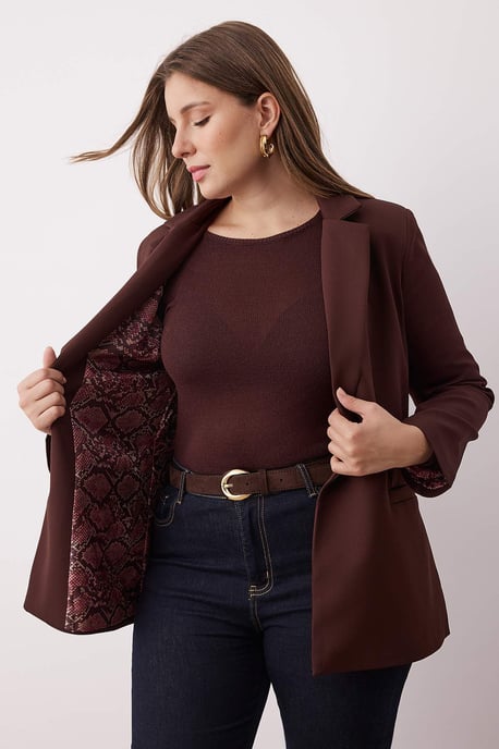 Trendyol Curve Damen Braun Einfarbig Lang Regular Fit Große Größen Blazer - Image 6