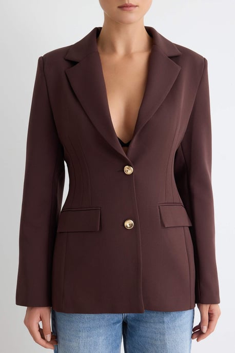 TRENDYOLMİLLA Damen Braun Einfarbig Lang Tailliert Blazer - Image 2