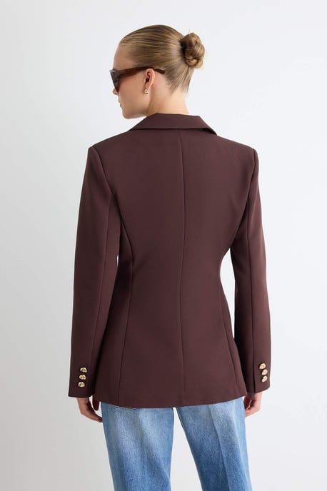 TRENDYOLMİLLA Damen Braun Einfarbig Lang Tailliert Blazer - Image 3