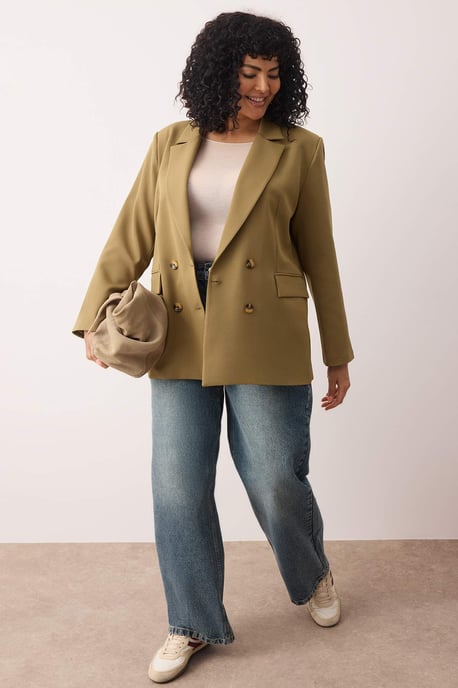 Trendyol Curve Damen Khaki Einfarbig Lang Oversize Große Größen Blazer - Image 1