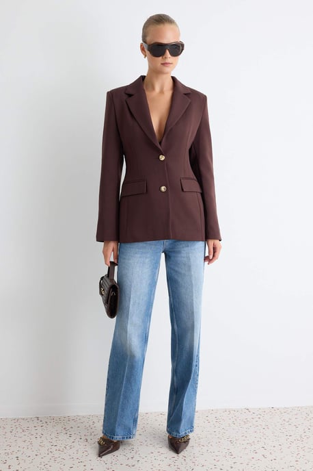 TRENDYOLMİLLA Damen Braun Einfarbig Lang Tailliert Blazer - Image 4
