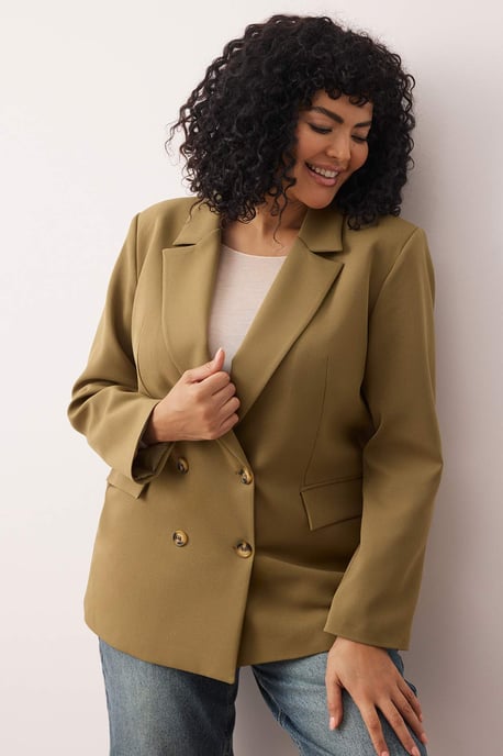 Trendyol Curve Damen Khaki Einfarbig Lang Oversize Große Größen Blazer - Image 2