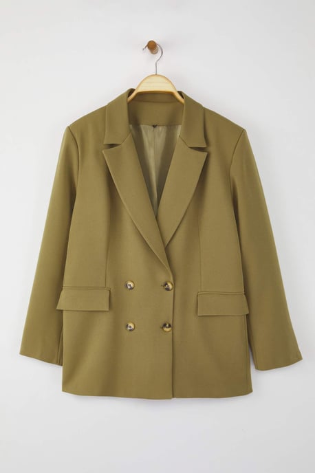 Trendyol Curve Damen Khaki Einfarbig Lang Oversize Große Größen Blazer - Image 4