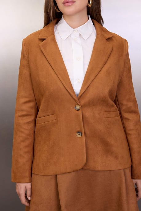 Trendyol Curve Damen Braun Einfarbig Lang Regular Fit Große Größen Blazer - Image 2