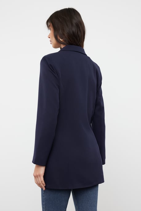 Trendyol Modest Damen Dunkelblau Einfarbig Lang Regular Fit Modest Blazer - Image 4