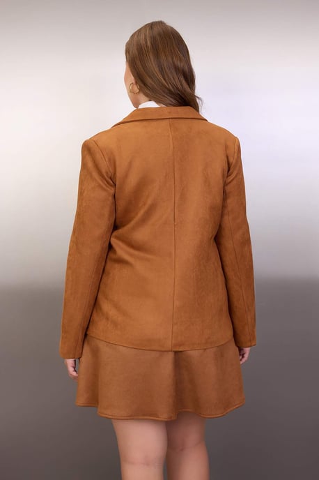 Trendyol Curve Damen Braun Einfarbig Lang Regular Fit Große Größen Blazer - Image 3