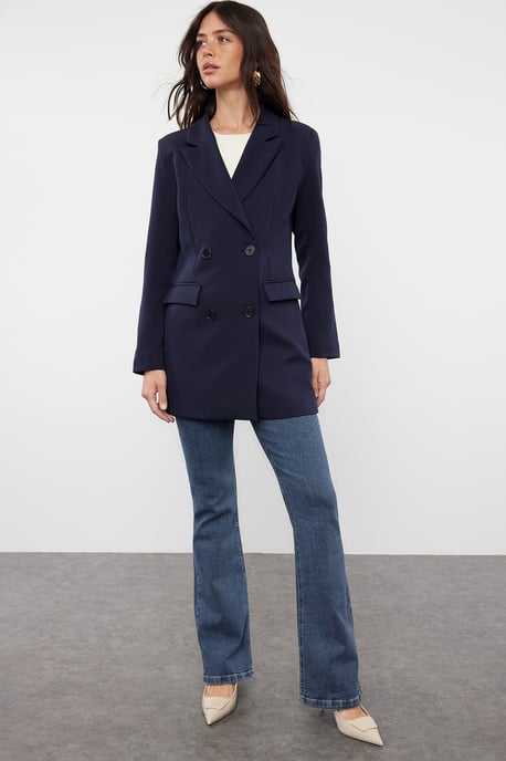Trendyol Modest Damen Dunkelblau Einfarbig Lang Regular Fit Modest Blazer - Image 6