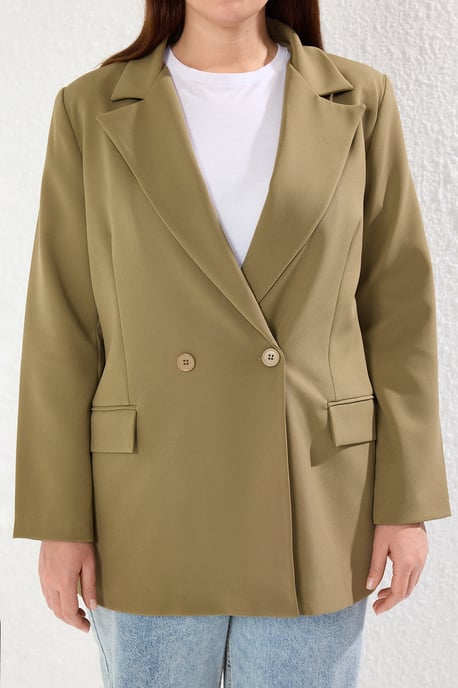 Trendyol Curve Damen Khaki Einfarbig Lang Oversize Große Größen Blazer - Image 2