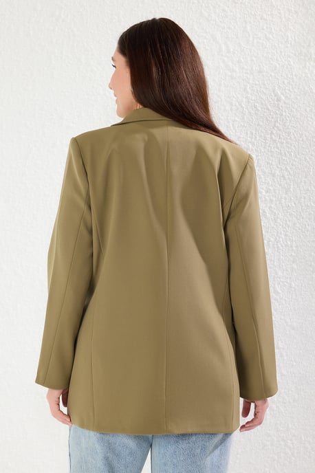 Trendyol Curve Damen Khaki Einfarbig Lang Oversize Große Größen Blazer - Image 4