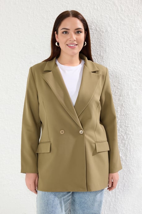 Trendyol Curve Damen Khaki Einfarbig Lang Oversize Große Größen Blazer - Image 5