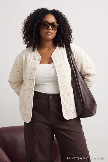 Trendyol Curve Damen Ecru Herz Lang Regular Fit Große Größen Blazer - Image 6