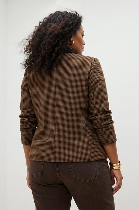 Trendyol Curve Damen Braun Kariert Lang Regular Fit Große Größen Blazer - Image 2