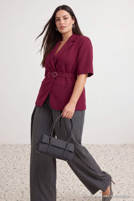 Trendyol Curve Damen Lila Einfarbig 3/4-Arm Tailliert Große Größen Blazer - Image 1