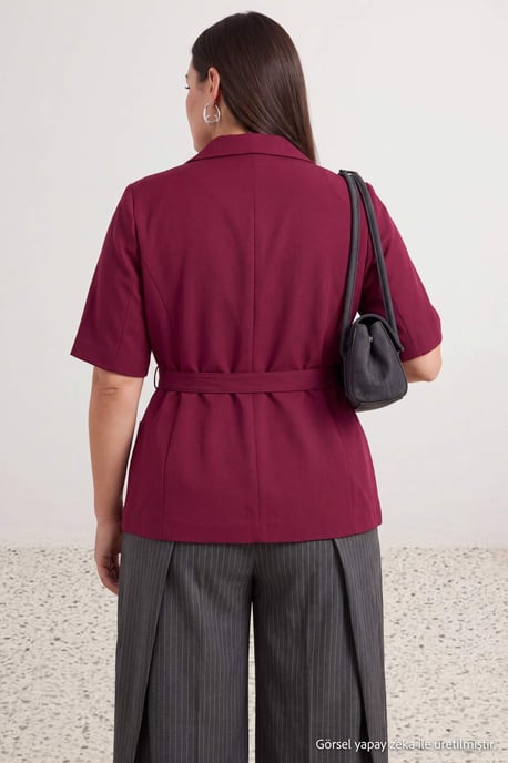 Trendyol Curve Damen Lila Einfarbig 3/4-Arm Tailliert Große Größen Blazer - Image 3