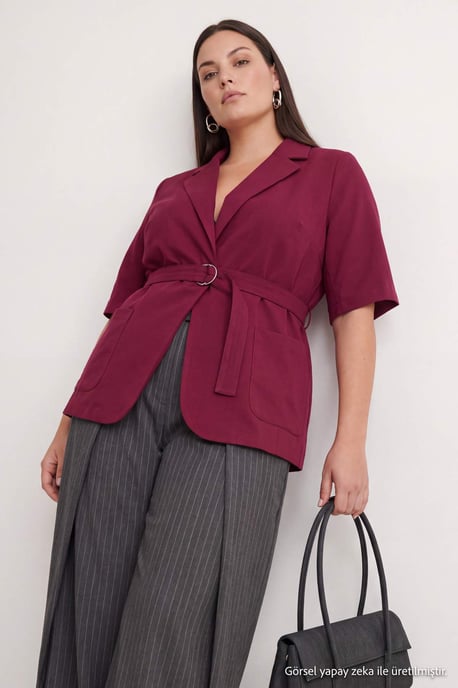 Trendyol Curve Damen Lila Einfarbig 3/4-Arm Tailliert Große Größen Blazer - Image 6